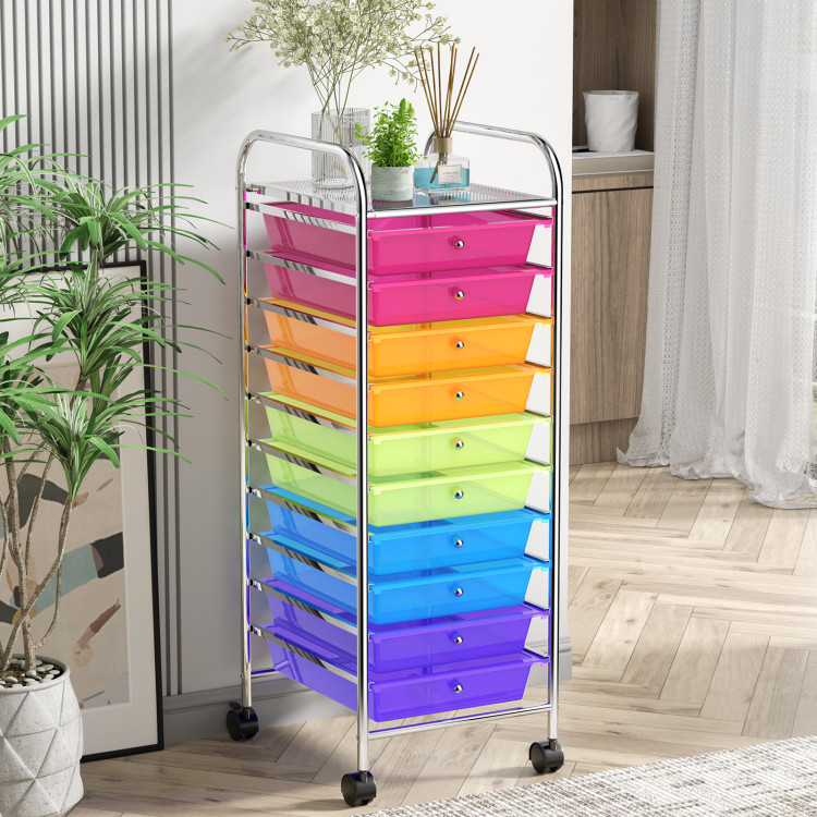 10 Drawer Rolling Storage Cart Organizer with 4 Universal Casters-Color - Gallery View 8 of 11